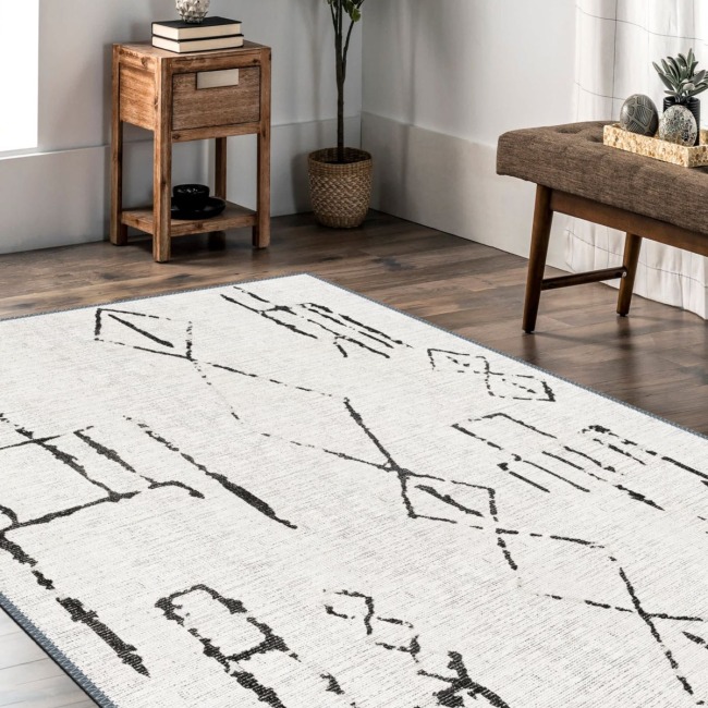 Vintage Desenli Halı, Pamuk Dokuma Pamuklu Taban Dekoratif Halı Kilim 12