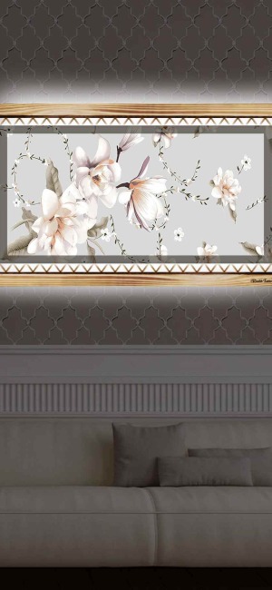 SOFT YAPRAKLAR VE ÇİÇEKLER RUSTİK LEDLİ TABLO