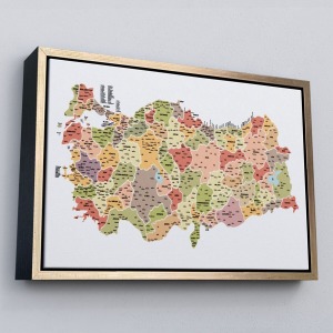 Çerçeveli Türkiye Haritası Kanvas Tablo İl Ve İlçeli Ayrıntılı Eğitici Dekoratif Tablo-3045