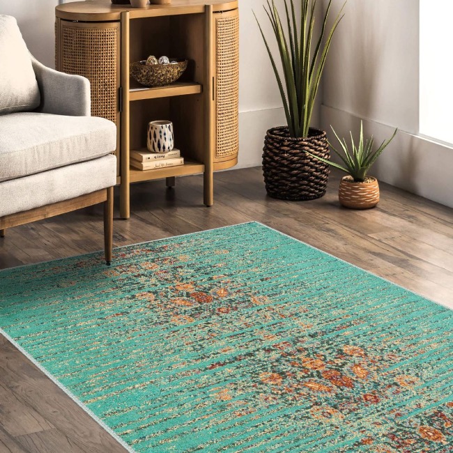 Vintage Desenli Halı, Pamuk Dokuma Pamuklu Taban Dekoratif Halı Kilim 46