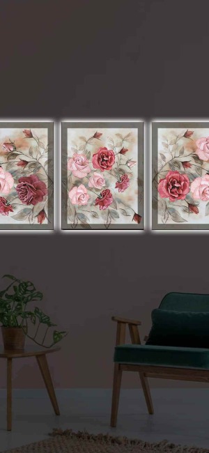 SADE ZARİF ŞIK ÇİÇEKLER 3LÜ KANVAS TABLO
