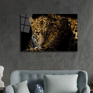 Leopar Hayvan Portresi Cam Tablo, Darbelere Dayanıklı Kırılmaz Temperli