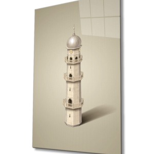 İslami Minare Cam Tablo Ev ve Ofis Duvar Dekoru Hediyelik Büyük Tablo Cam