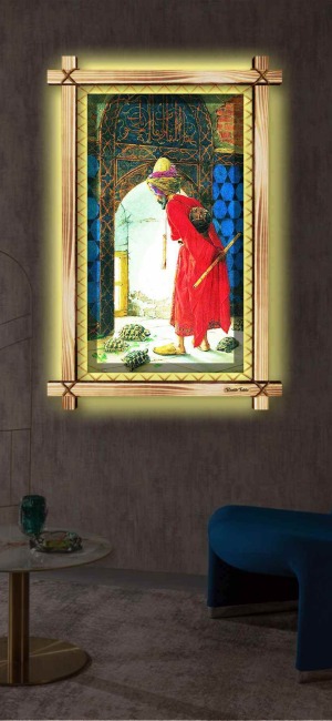 DÜNYACA ÜNLÜ KAPLUMBAĞA TERBİYECİSİ RUSTİK LEDLİ TABLO
