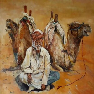  Çöldeki Develer Sayılarla Boyama Seti Kasnaklı  40 x 50