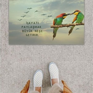 Dijital Baskı Dekoratif Tropikal Kuş Gri Kapı Önü Paspası Ps1219