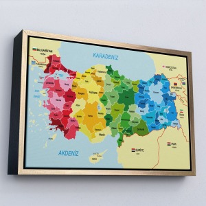 Çerçeveli Türkiye Haritası Kanvas Tablo Sınır Komşulu Eğitici Dekoratif Tablo-3105