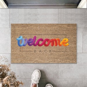 Dijital Baskı Kahverengi Karışık Renkli Welcome Dekoratif Kapı Paspası Ps1327