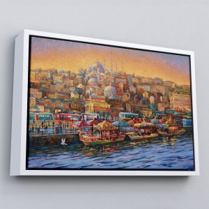Çerçeveli Eminönü Balıkçı Tekneleri Yağlıboya Görünümlü Kanvas Tablo-3598