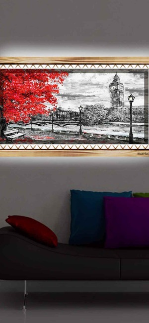 SOYUT PASTEL MANZARA RUSTİK LEDLİ TABLO