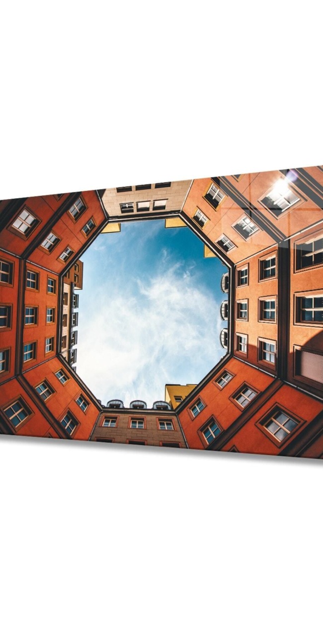 Geometrik Şekilli Turuncu Bina Cam Tablo, Ev Ve Ofis Duvar Dekoru Hediyelik, Temperli Dayanıklı Cam