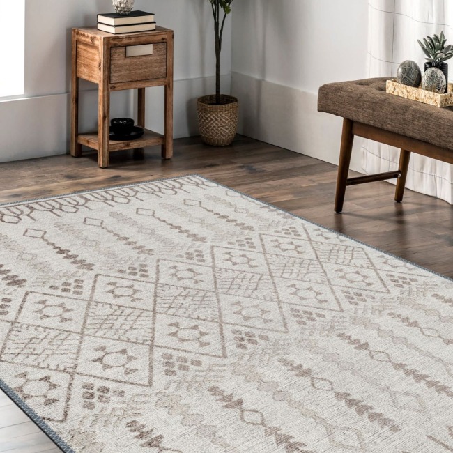 Vintage Desenli Halı, Pamuk Dokuma Pamuklu Taban Dekoratif Halı Kilim 13