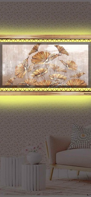 SOFT YAPRAKLAR RUSTİK LEDLİ TABLO