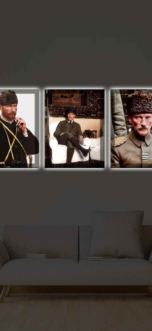 ATATÜR ASKERİ SET 3LÜ LED IŞIKLI KANVAS TABLO