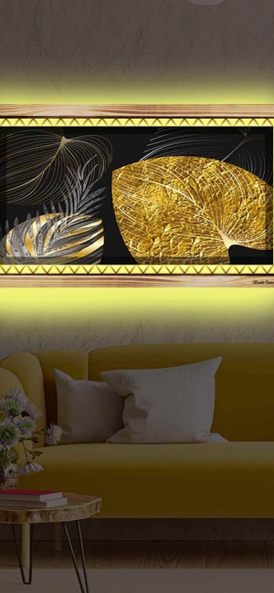 SİYAH VE GOLD BÜYÜLEYİCİ RUSTİK LEDLİ TABLO