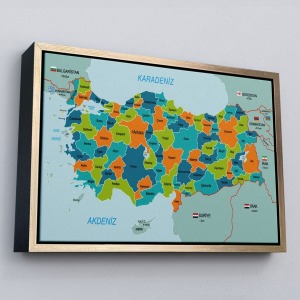 Çerçeveli Türkiye Haritası Kanvas Tablo Sınır Komşulu Eğitici Dekoratif Tablo-3099