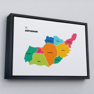 Çerçeveli Adıyaman İli Ve İlçeler Haritası Dekoratif Kanvas Tablo-1251