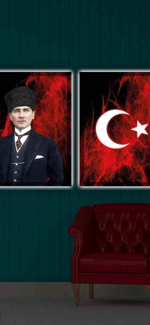 EŞSİZ ATATÜRK VE BAYRAK İKİLİ LED IŞIKLI TABLO
