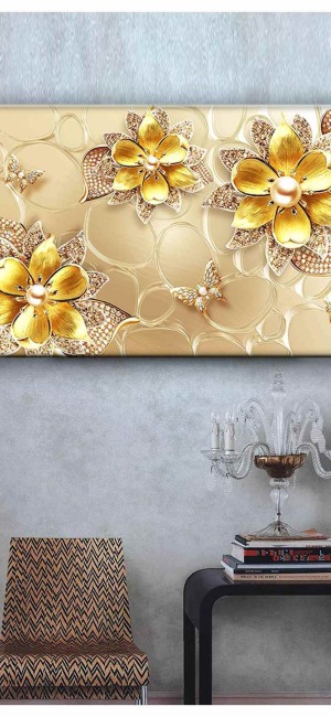 GOLD ÇİÇELER KANVAS TABLO