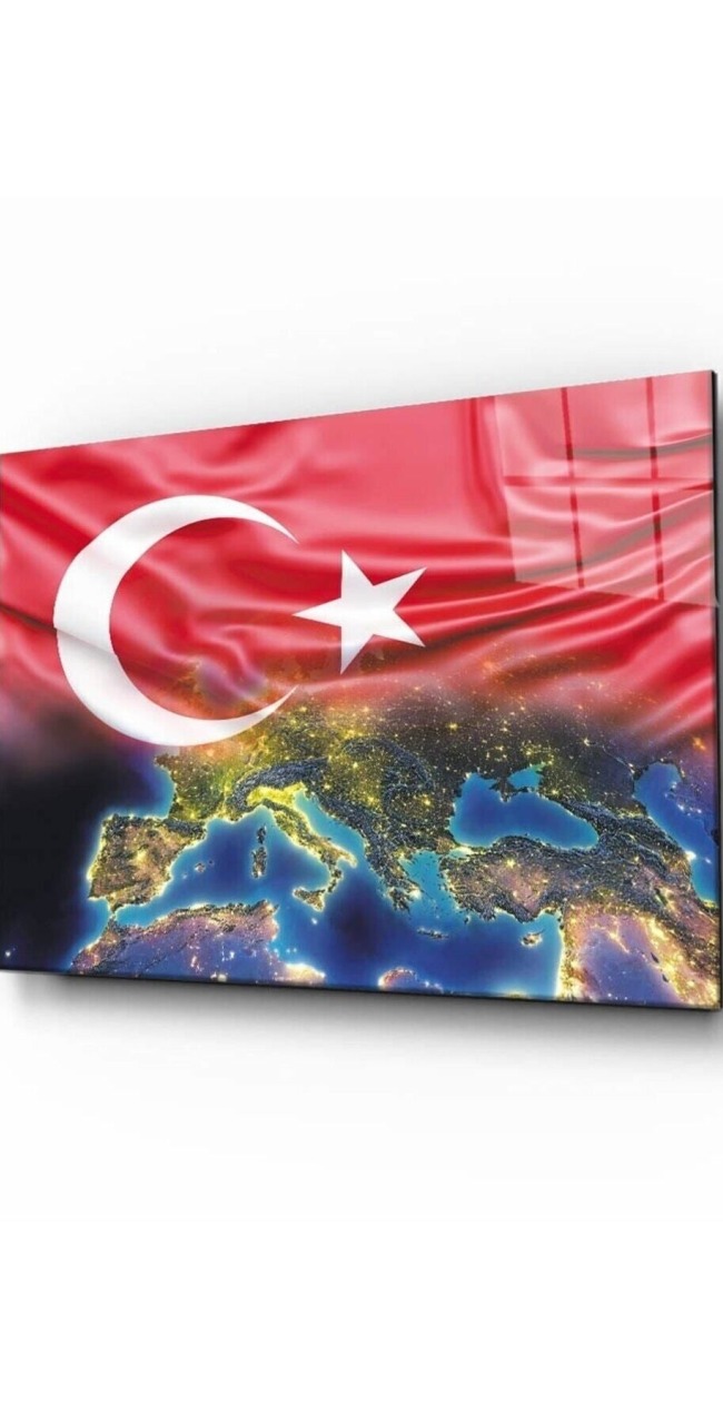 Türk Bayrağı ve Dünya Cam Tablo 4mm Dayanıklı Temperli