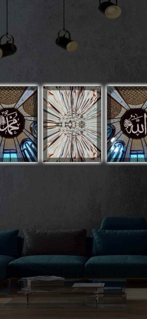 KUBBE ALLAHcc. MUHAMMED sav. 3LÜ KANVAS TABLO