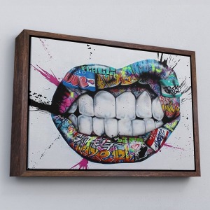 Çerçeveli Renkli Dudak Graffiti Kanvas Tablo, Banksy Sokak Sanatı-5413