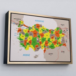 Çerçeveli Türkiye Haritası Kanvas Tablo Sınır Komşulu Eğitici Dekoratif Tablo-3083