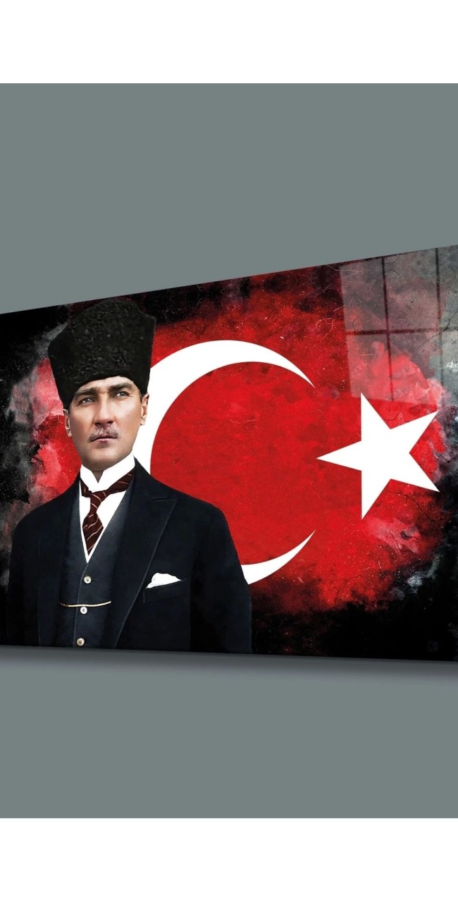 Atatürk ve Ay Yıldız Cam Tablo, Uv Baskılı ve Temperli, Hediyelik