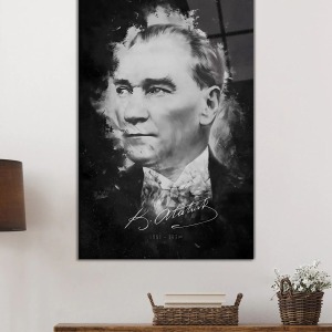İmzalı Mustafa Kemal Atatürk Portresi Cam Tablo, Darbelere Dayanıklı Kırılmaz Temperli