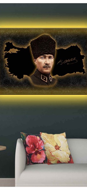 YEŞİL TONLU ATATÜRK LEDLİ KANVAS TABLO