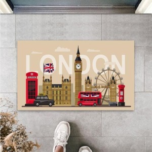 Dijital Baskı Bej London Temalı Paspas Ps1138