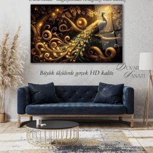 Tavus Kuşu Modern Cam Tablo Ev Ofis Salon Hediyelik Soyut Büyük Tablo
