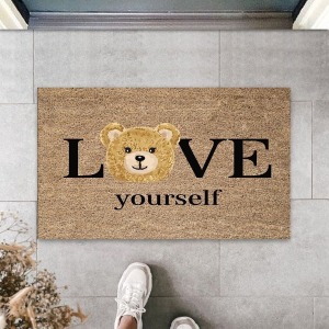 Kahverengi Kapı Önü Paspası Love Yourself Ayıcık Desen Ps952