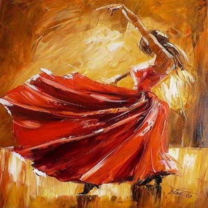  Kırmızı Elbiseli Kadın ve Büyüleyici Dansı Sayılarla Boyama Seti Kasnaklı  40 x 50