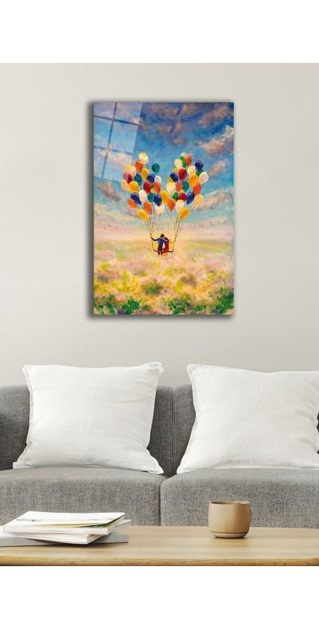 Balonlar Soyut Temperli Cam Tablo