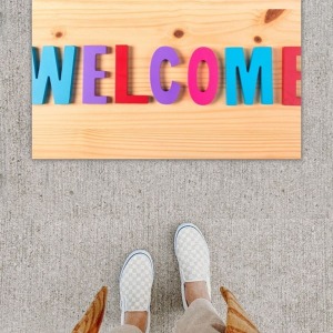 Dijital Baskı Dekoratif Welcome Ahşap Kapı Önü Paspası Ps1252