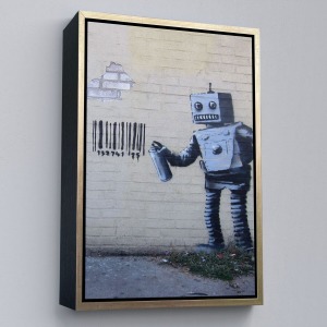 Çerçeveli Banksy Graffiti Yapan Robot Kanvas Tablo-4966