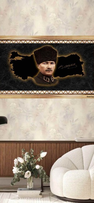 YEŞİL TONLU ATATÜRK RUSTİK  TABLO