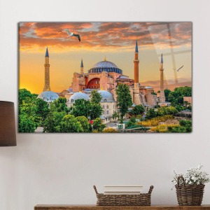 İstanbul Ayasofya Camii Manzarası Cam Tablo, Darbelere Dayanıklı Kırılmaz Temperli