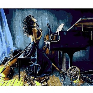  Müzik ve Kadın Sayılarla Boyama Seti Kasnaklı  40 x 50