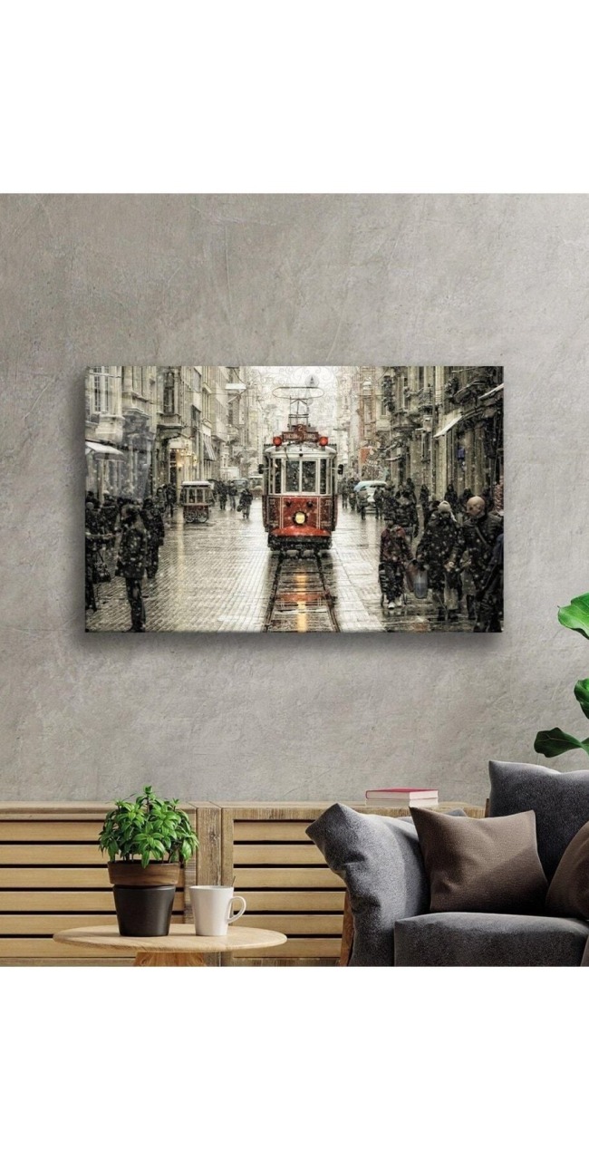 Istanbul Istiklal Caddesi Manzara Dayanıklı Cam Tablo , Hediye 72 X 46