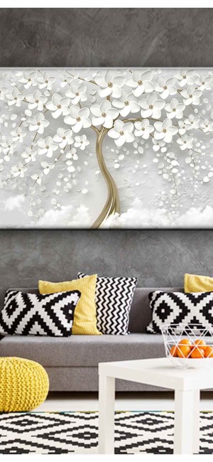 SOFT BEYAZ ÇİÇEKLİ AĞAÇ KANVAS TABLO