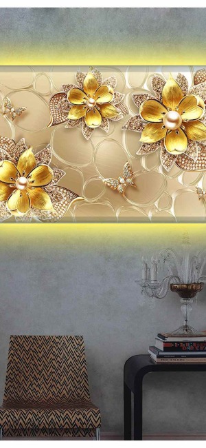 GOLD ÇİÇELER LEDLİ KANVAS TABLO
