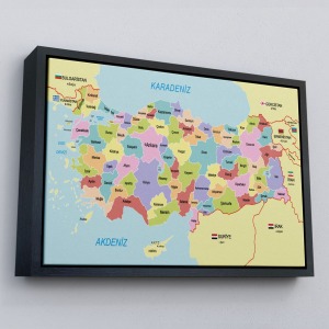 Çerçeveli Türkiye Haritası Kanvas Tablo Sınır Komşulu Eğitici Dekoratif Tablo-3095