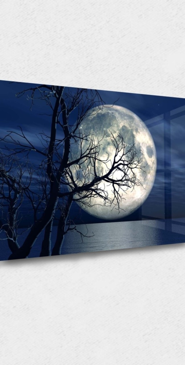Dolunay Cam Tablo, Ay Tabloları, Doğa Tabloları, Duvar Dekor, Büyük Tablo, Cam Duvar Tablo