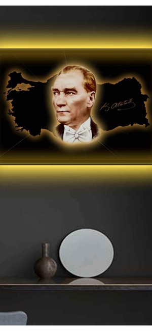 HARİTA VE ATATÜR LEDLİ KANVAS TABLO