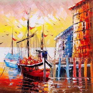  Kıyı Şeridi Sayılarla Boyama Seti   Kasnaklı  40 x 50