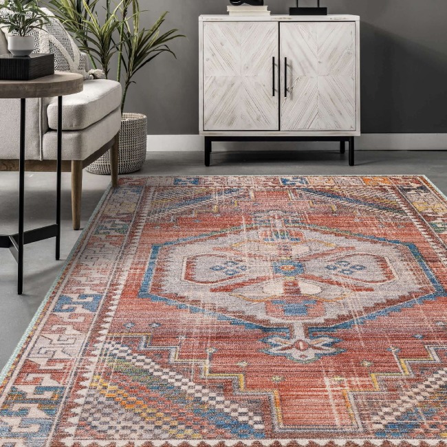 Vintage Desenli Halı, Pamuk Dokuma Pamuklu Taban Dekoratif Halı Kilim 99