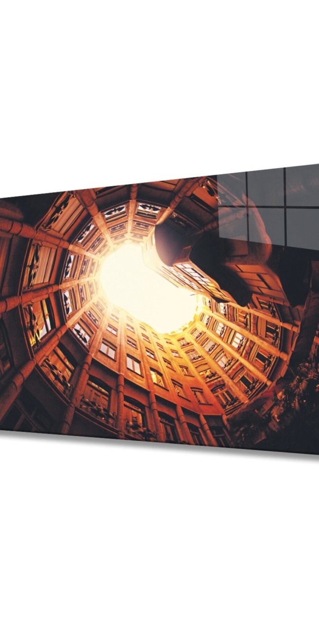 Geometrik Turuncu Bina Cam Tablo, Ev Ve Ofis Duvar Dekoru Hediyelik Büyük Tablo Dayanıklı Cam