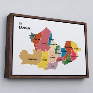 Çerçeveli Samsun İli Ve İlçeler Haritası Dekoratif Kanvas Tablo-1446